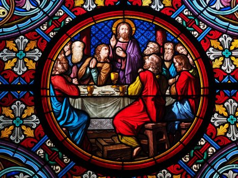 Stained glass window of Jesus and his disciples