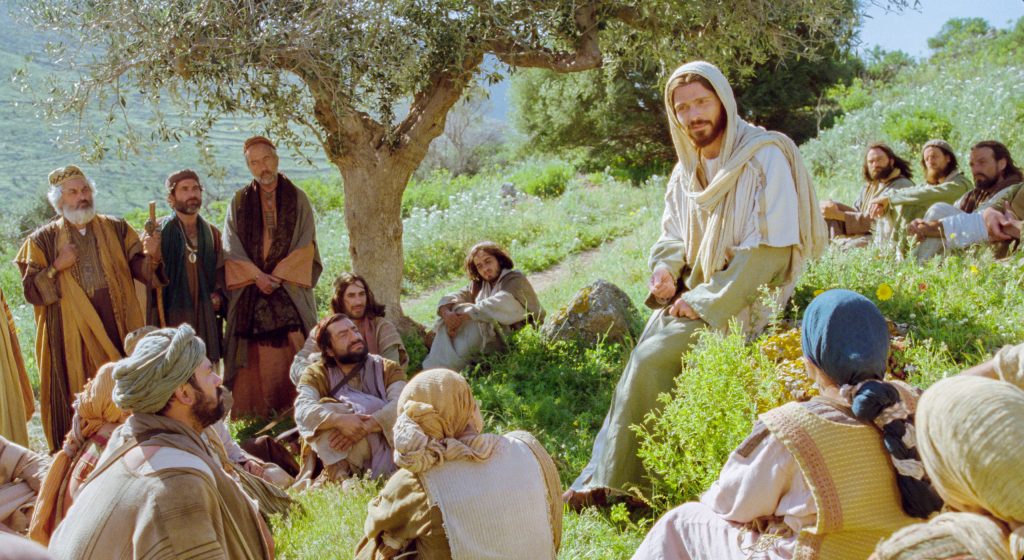 Christ teaching on side of hill