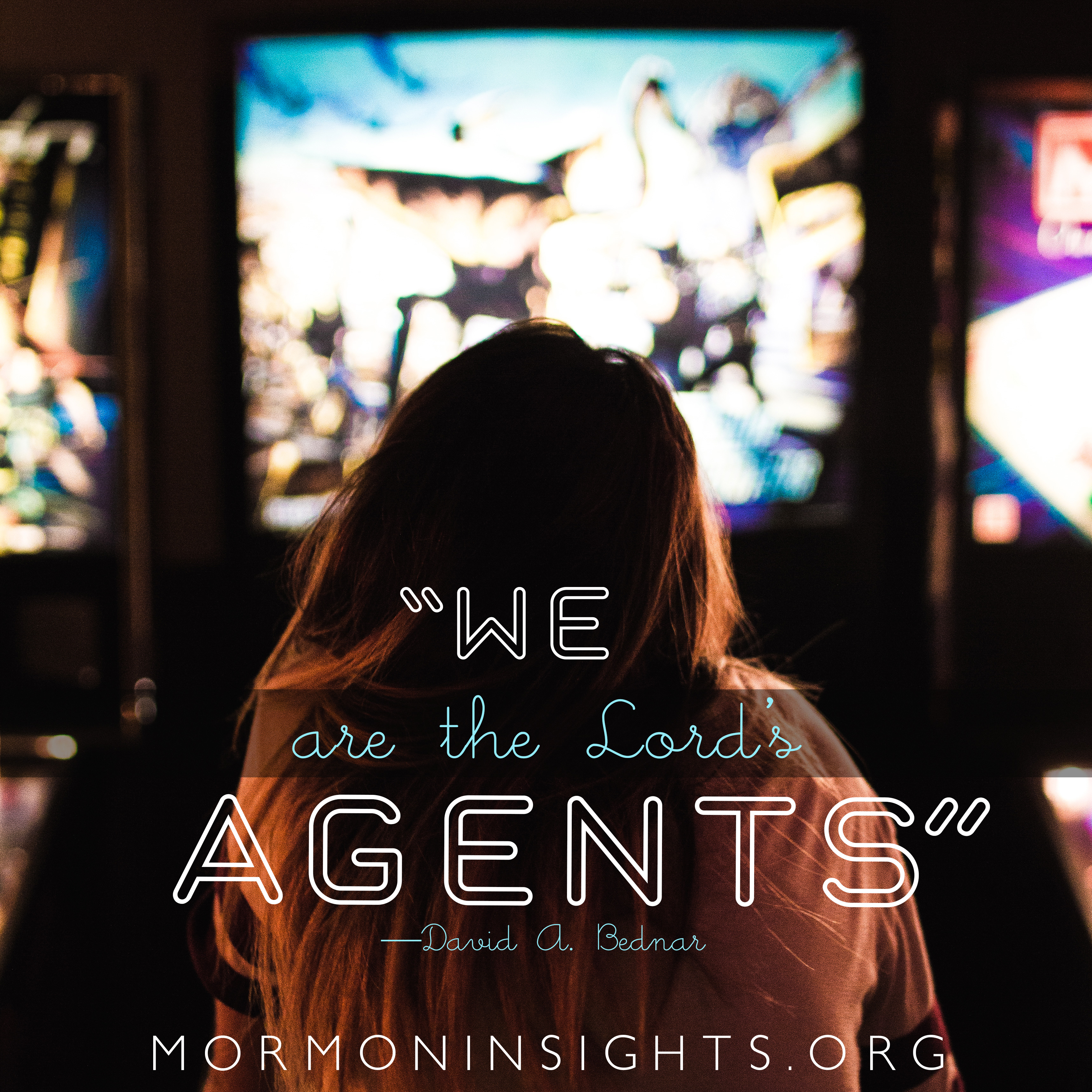 Image of the back of a girl in a red shirt with a quote: "We are the Lord's agents."