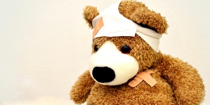 Teddy bear wrapped in bandages