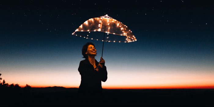 Woman Using Umbrella With Lights
