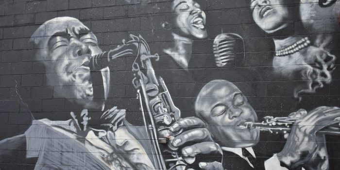 Wall art of jazz musicians