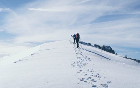 hiking on a snowy mountain
