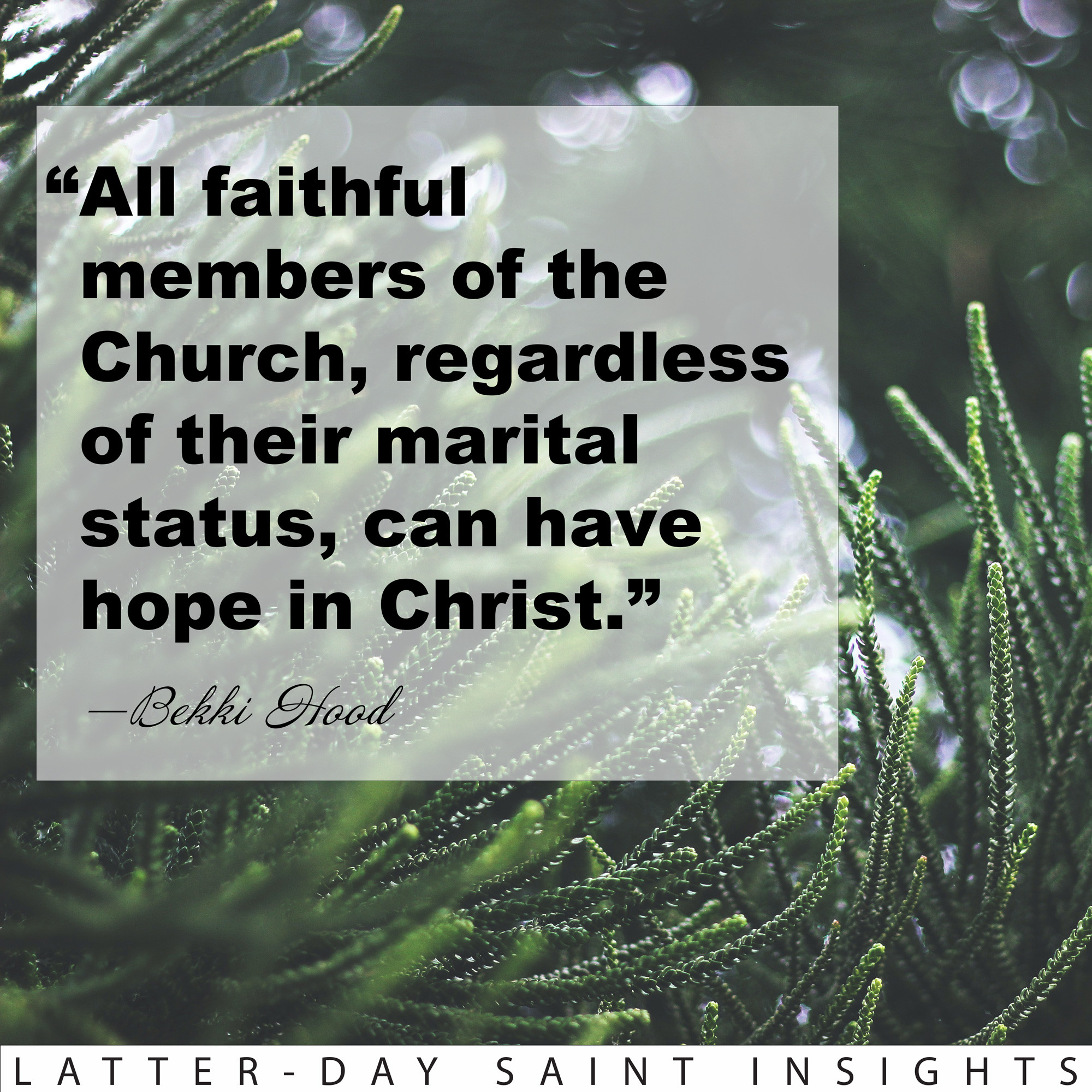 All faithful members of the church, regardless of their marital status can have hope in Christ. -Bekki Hood