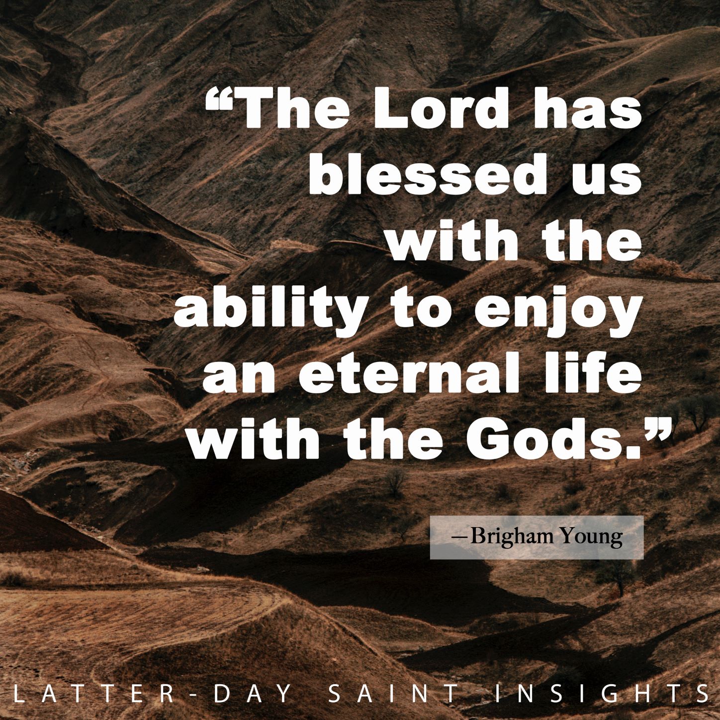 The Lord has blessed us with the ability to enjoy an eternal life with the Gods. -brigham Young
