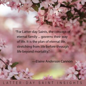 "For Latter-day Saints, the concept of eternal family . . . governs their way of life. It is the plan of eternal life, stretching from life before through life beyond mortality." --Elaine Anderson Cannon
